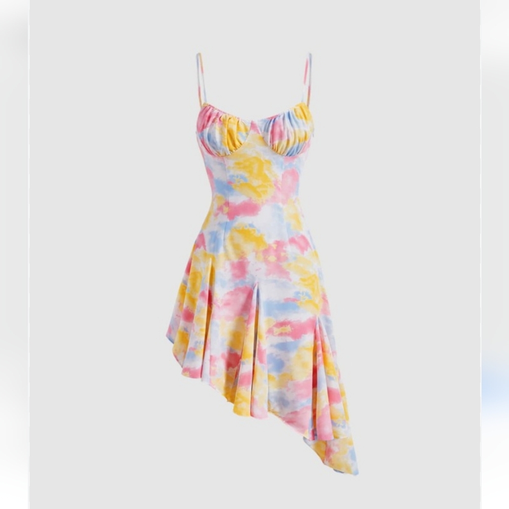 Multicolor Asymmetrical Spaghetti Strap Dress